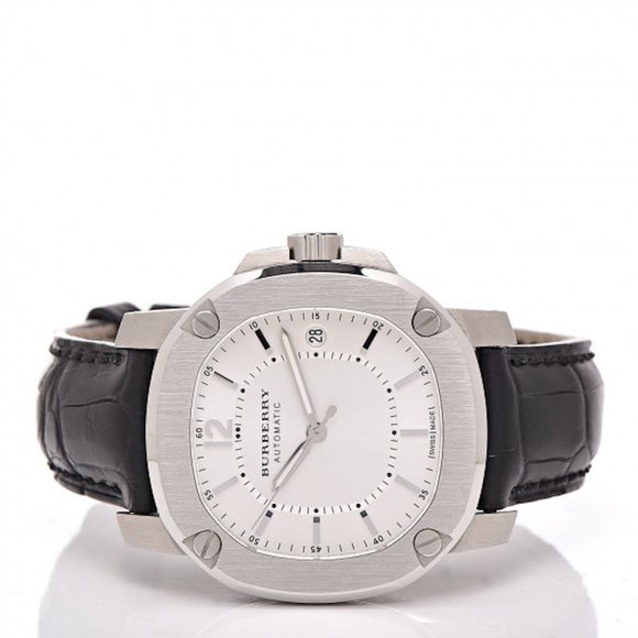 NWT BURBERRY BRITAIN AUTOMATIC STAINLESS STEEL ALLIGATOR LEATHER WATCH - Picture 5 of 7